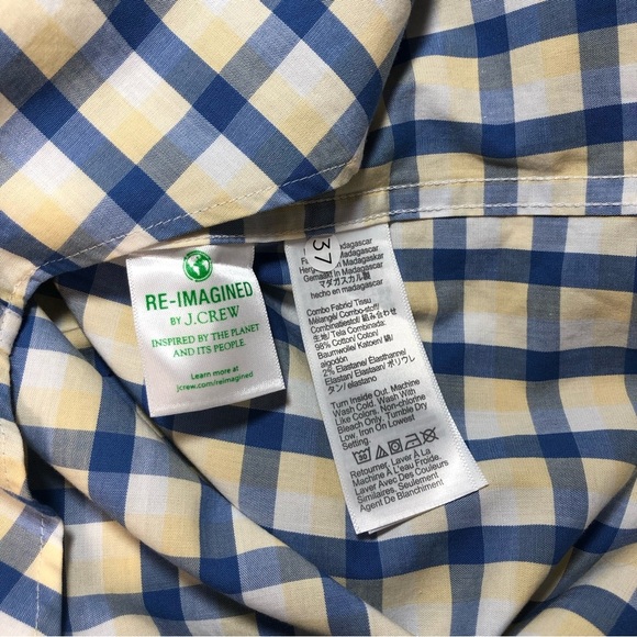 J. Crew Mens Button Up Long Sleeve Blue Yellow Plaid Slim Untucked Shirt Size S - Picture 10 of 12